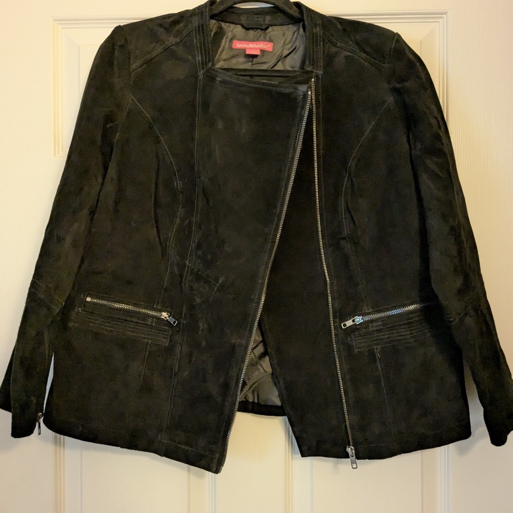 Woman Within Black Suede Moto Jacket
